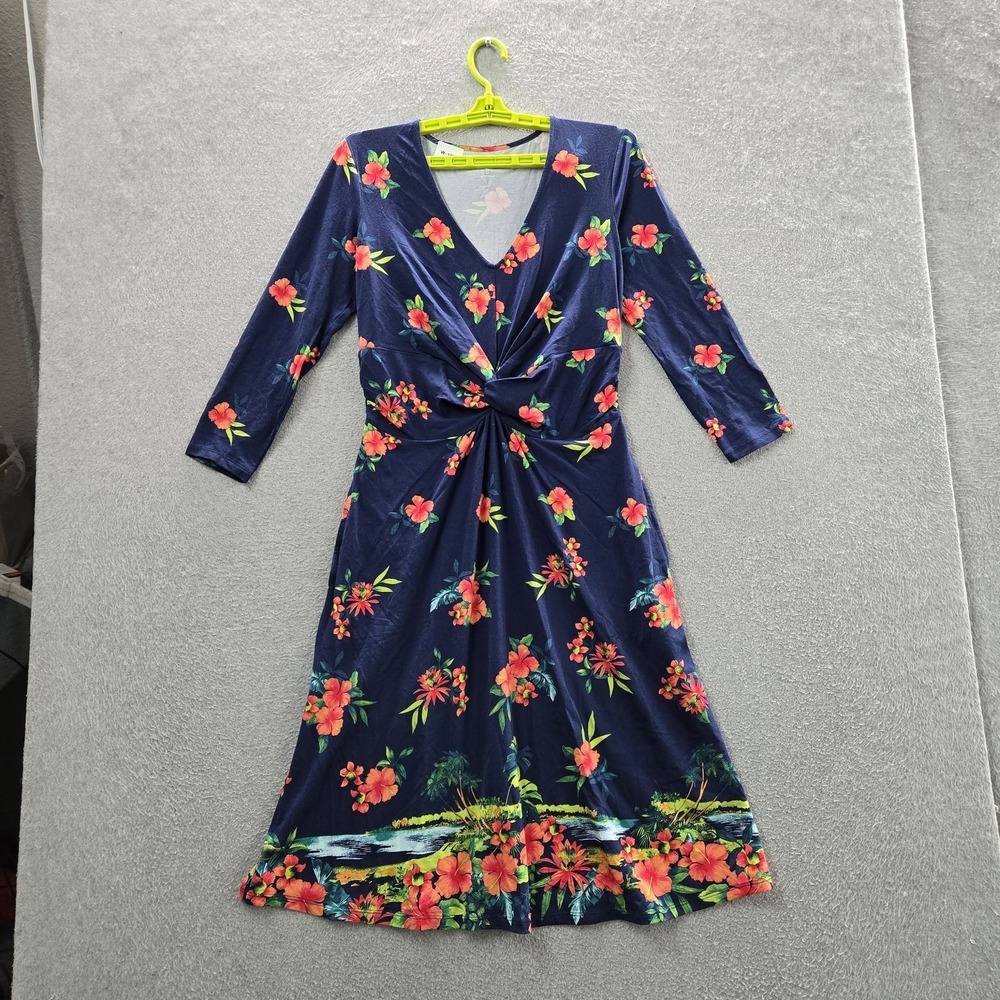 Lands' End Girls Dress XS Navy Floral Fit & Flare Sundress Hawaiian Resort NWT